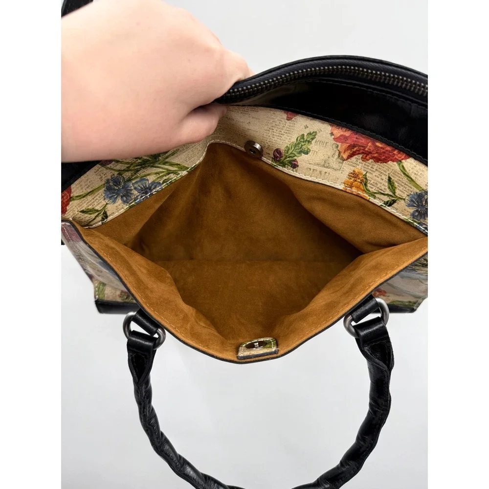 Patricia Nash Josselin Satchel Bag Floral Newsprint Convertible Crossbody Purse‎